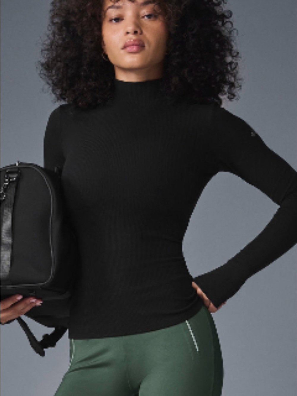 ALO Yoga Black Ribbed Mock Neck Long-Sleeve Top…. Never worn like bran new